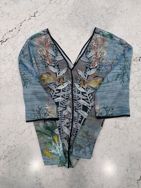 Giada_Forte Blue Tropical Silk V-Neck Top